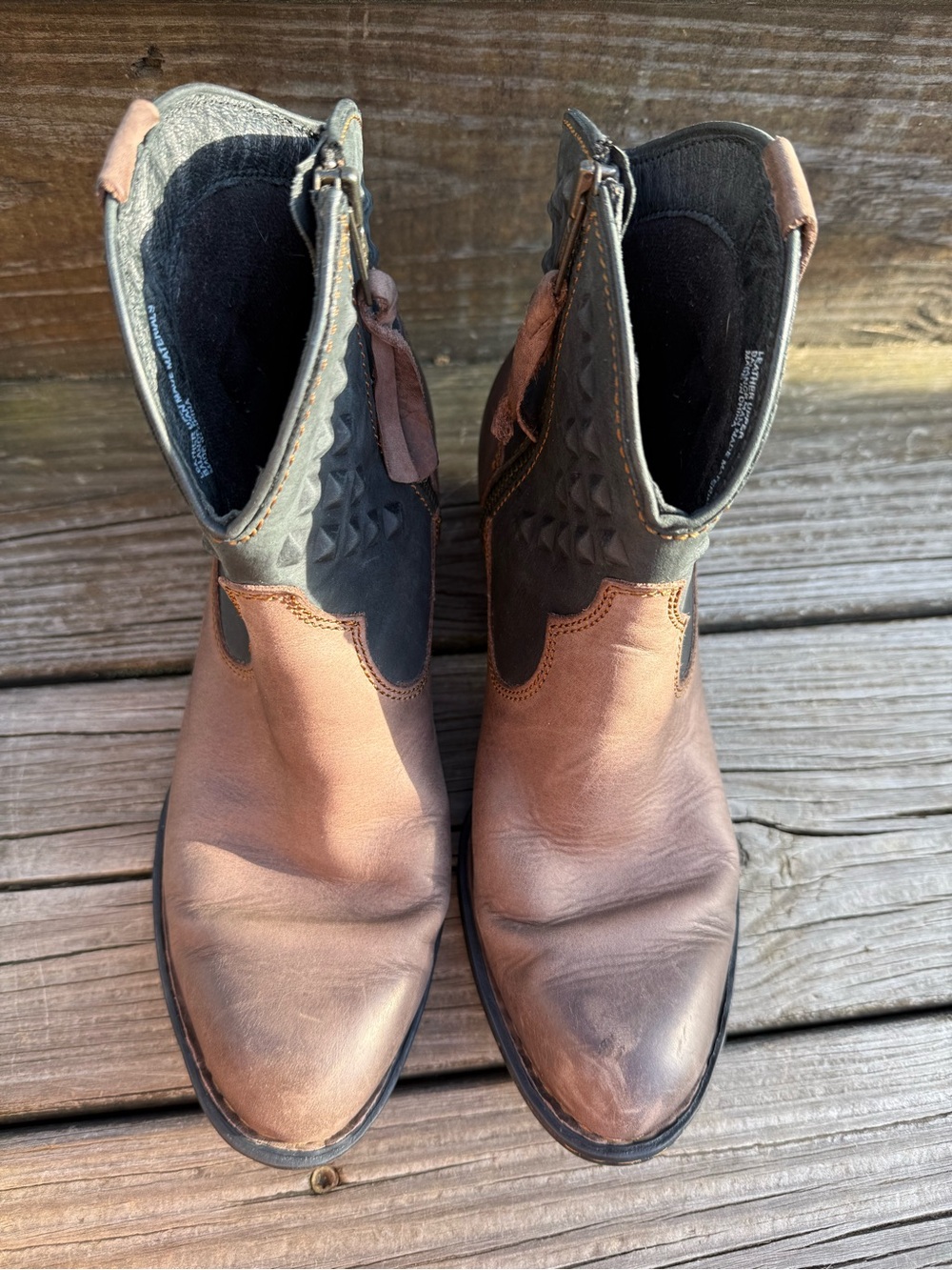 Born Two-Tone Brown and Black Leather Ankle Booties